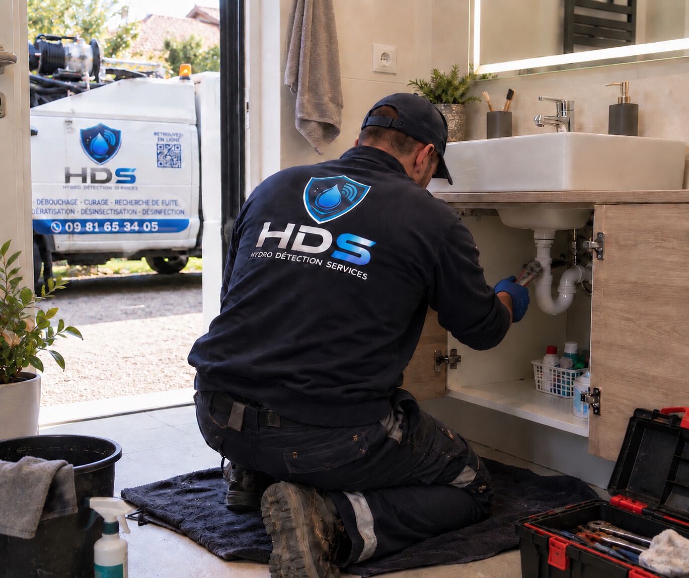 Débouchage d’un lavabo par un technicien Hydro Détection Services